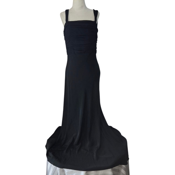 Ann Taylor Asymmetrical Prom Flowy   Black Chiffon Sleek Maxi Dress Size 8 - Picture 7 of 16